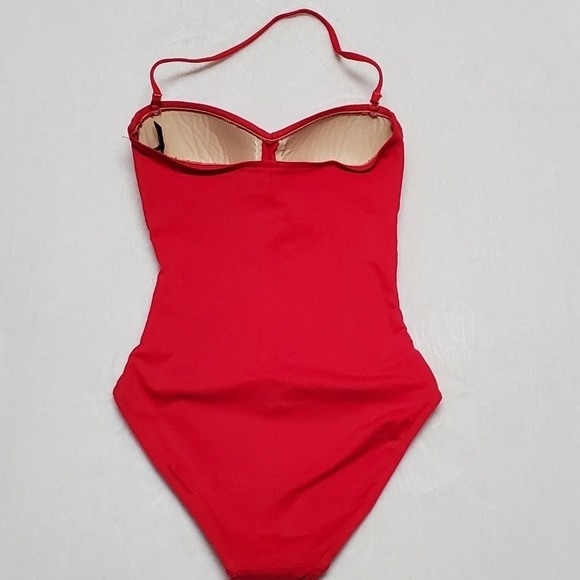 LA Blanca Island Goddess Deep Coral Halter Bandeau Twist Front Swimsuit 4 - Picture 5 of 12